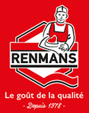 Logo officiel de la boucherie Renmans, représentant un bouché tenant dans sa main un plateau avec de la viande. En dessous le texte Renmans.
